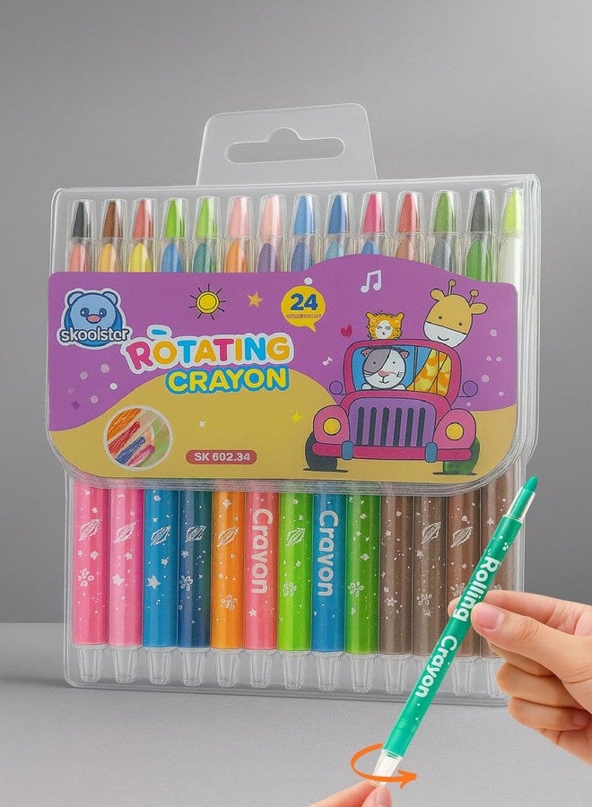 Skoolster Rolling Crayon Twistable Color Set | Non-Toxic Wax Crayons for Drawing & Coloring | Easy Grip| Toddlers & Children Bright &, Smooth Japanese Technology (Jeep-24, Pink) - Image 1